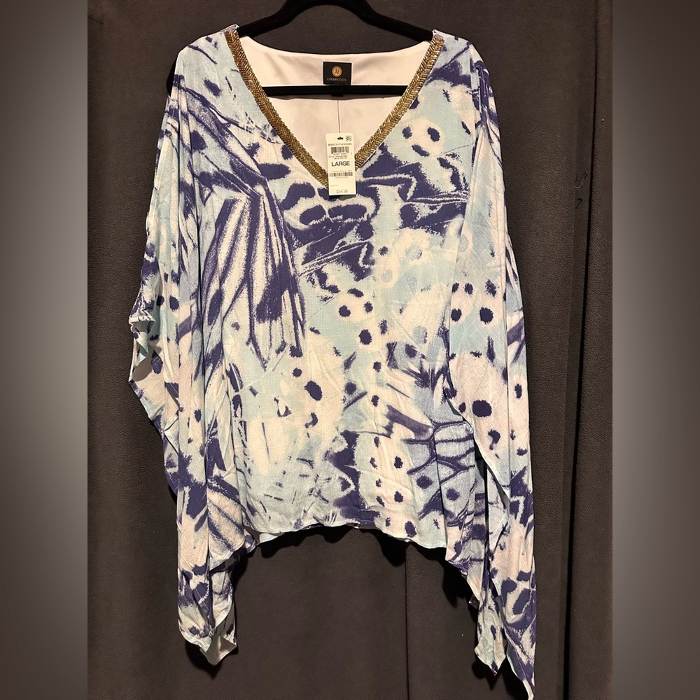 JM Collection Blue Asymmetrical Blouse with Relaxed Fit